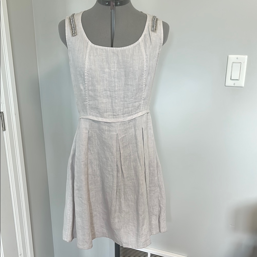 Elegant Gray Sleeveless 100% Linen Dress